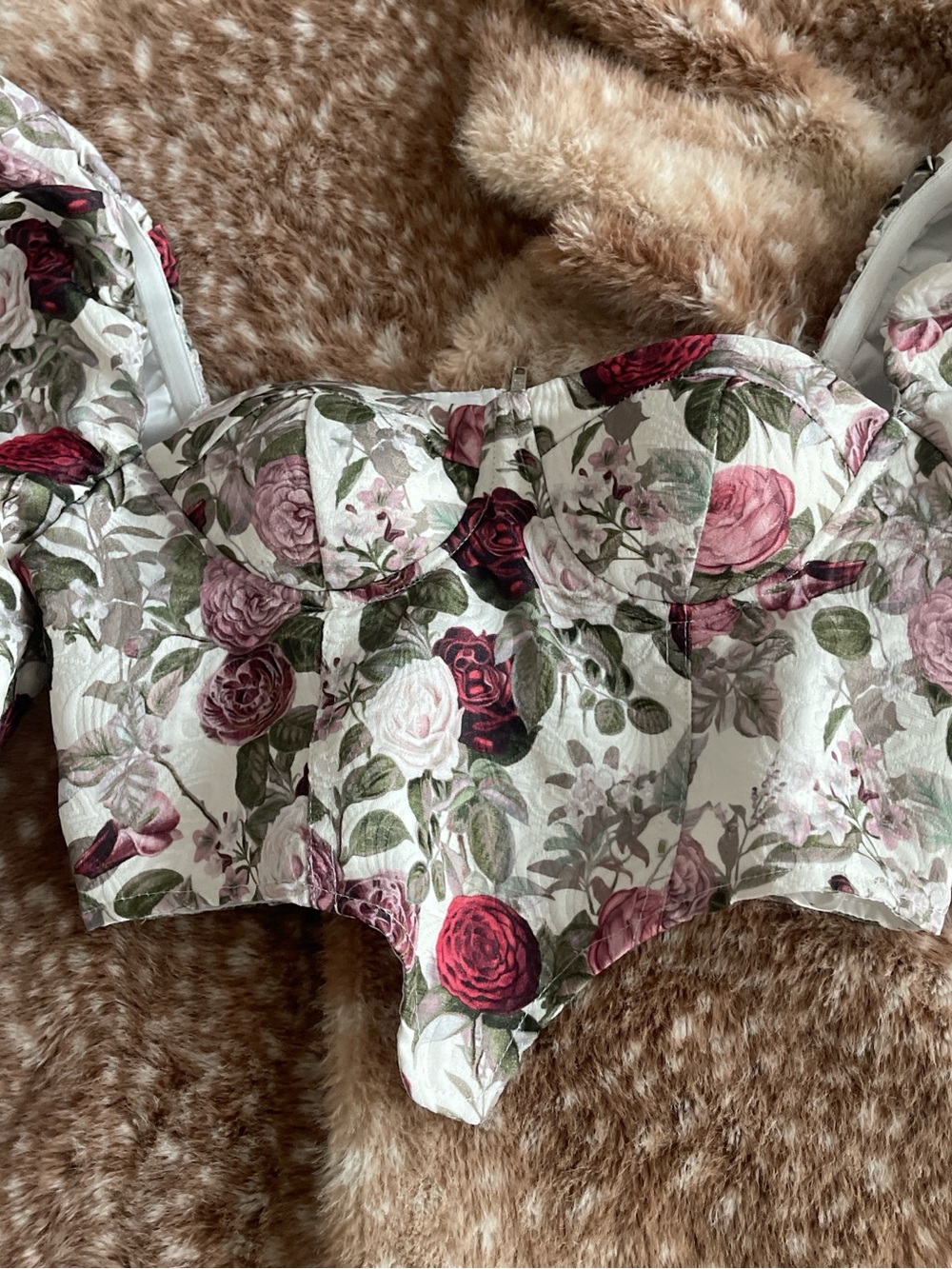 Floral Bustier Top in White with Pink & Red Roses - Picture 5 of 5